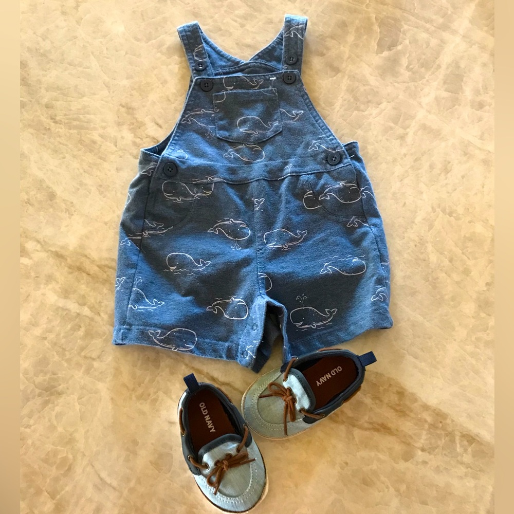 EUC whale overalls and boat shoes